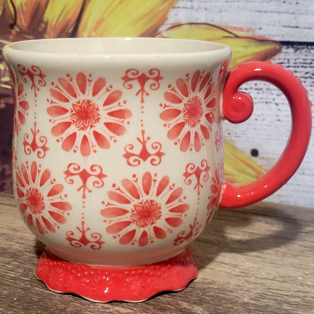 The Pioneer Woman Floral Bursts Pedestal‎ Cup Mug micro dish safe Stoneware NWOT